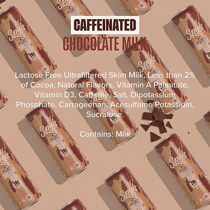 High Protein Chocolate Milk with 60mg Caffeine & 20g Protein - Ready to Drink, Sugar Free, Lactose Free Milk, Perfect for Workout Recovery & Afternoon Pick Me Up - 12 Count