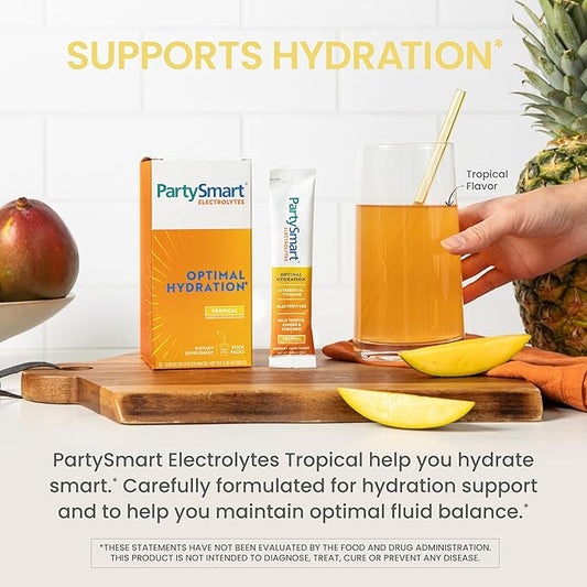 Himalaya PartySmart Tropical Electrolytes Powder Packets, 12 Count, Supports Hydration, Rehydrate with Sodium & Potassium, Vitamin C & More, Antioxidant Recovery Blend Milk Thistle, Ginger & Turmeric
