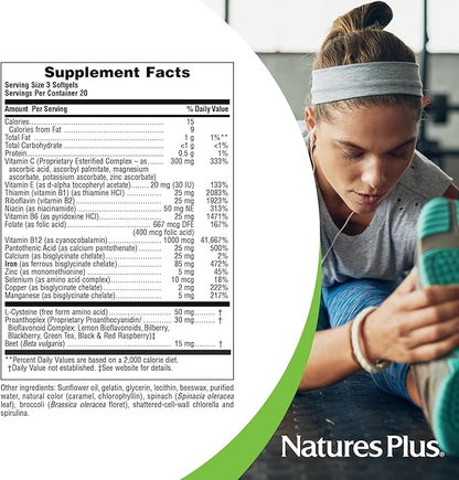 NaturesPlus Hema-Plex Iron - 60 Fast-Acting Softgels - 85 mg Iron + Vitamin C & Bioflavonoids for Healthy Red Blood Cells - Vegan, Gluten Free - 20 Servings