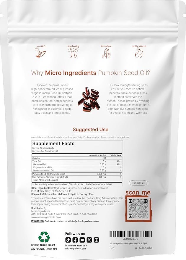 Pumpkin Seed Oil with Saw Palmetto, 3000mg Per Serving, 300 Softgels | Cold Pressed, Pure Virgin Oil, Essential Fatty Acids & Phytosterols | Supports Hair, Urinary, Bladder & Prostate Health | Non-GMO