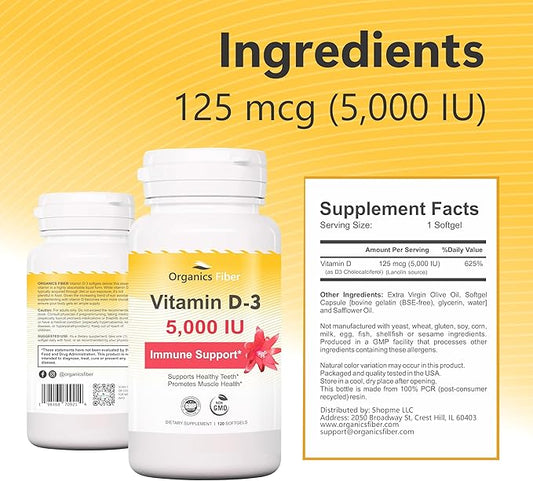 Vitamin D3 125 mcg (5,000 IU) (120 Softgels)