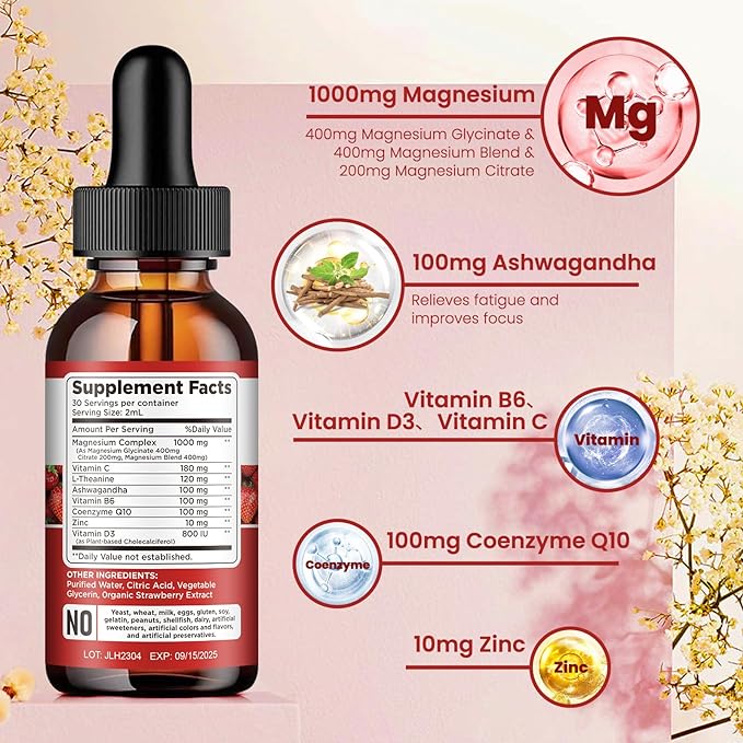 Triple Magnesium Complex Supplement, Magnesium Glycinate, 1000mg with CoQ10, Vitamin B6, C,