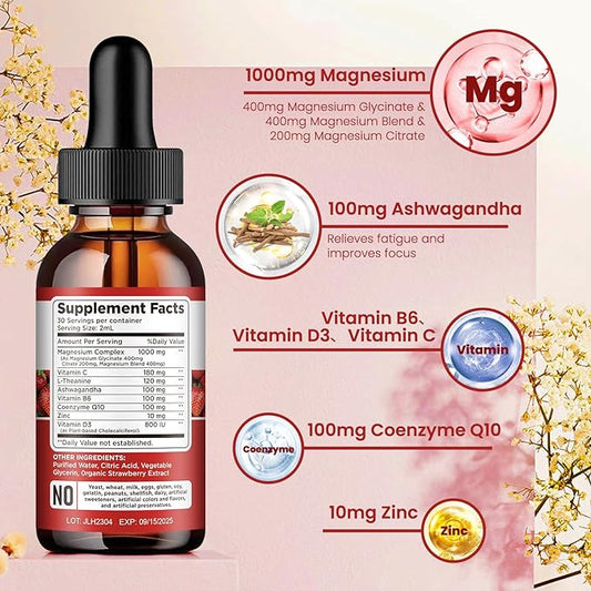 Triple Magnesium Complex Supplement, Magnesium Glycinate, 1000mg with CoQ10, Vitamin B6, C,