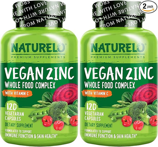 NATURELO Vegan Zinc Immune Support Capsules 120 Capsules (2 Pack)