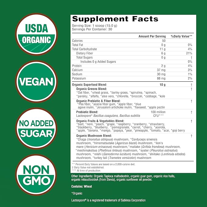 COUNTRY FARMS Super Greens Natural Flavor, 50 Organic 30 Servings