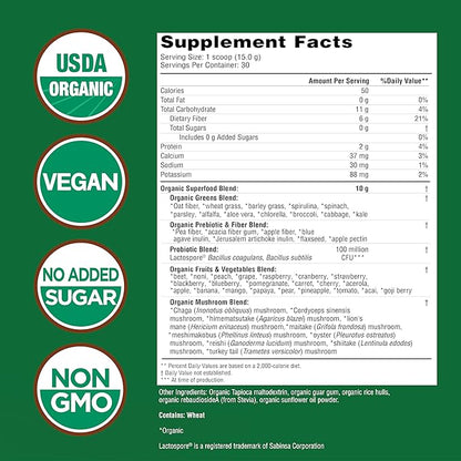 COUNTRY FARMS Super Greens Natural Flavor, 50 Organic 30 Servings