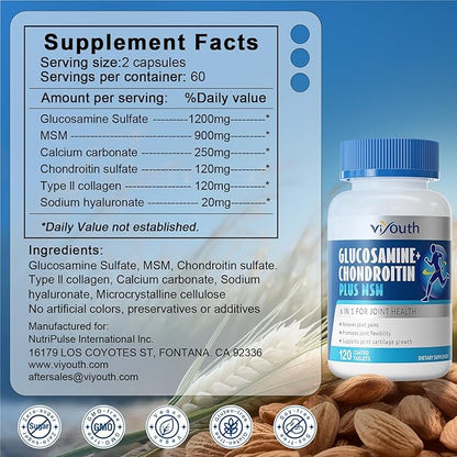 Glucosamine Chondroitin MSM, Glucosamine Sulfate Type 2 Collagen 120 Count