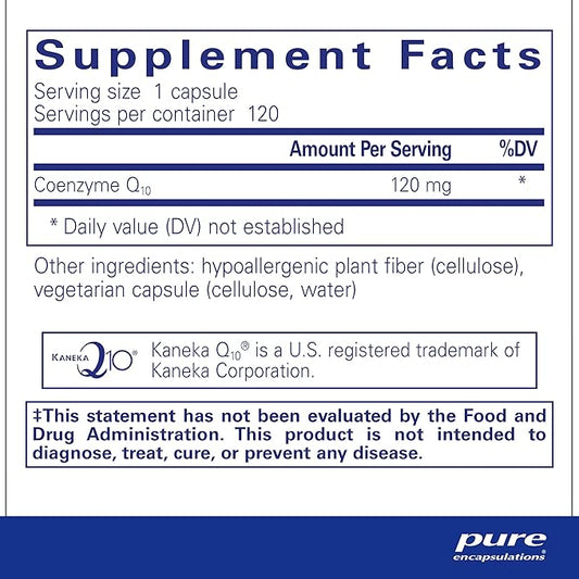 Pure Encapsulations CoQ10 120 mg - Coenzyme Q10 Supplement for Heart Health, Energy, Antioxidants, Brain & Memory Health - Cellular Health, Cognition & Cardiovascular Support* - 120 Capsules