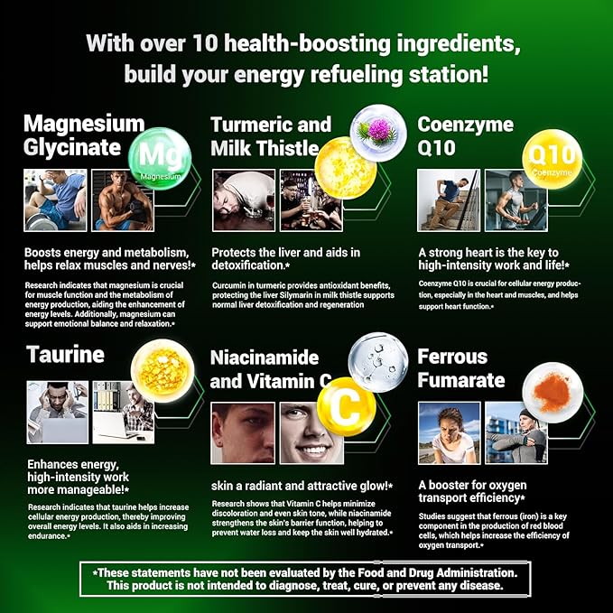 Energy Boost & Magnesium Glycinate, Contains D3, Vitamin 120 Tablets