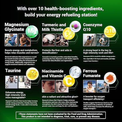 Energy Boost & Magnesium Glycinate, Contains D3, Vitamin 120 Tablets