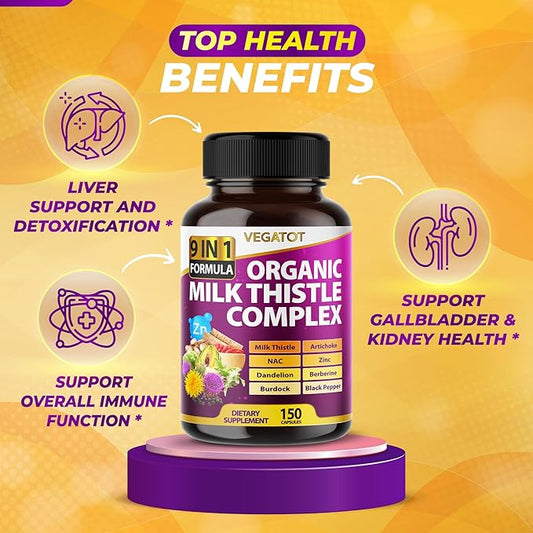VEGATOT Organic Milk Thistle Complex 9 1 Formula 19,872 mg (150 count 1))