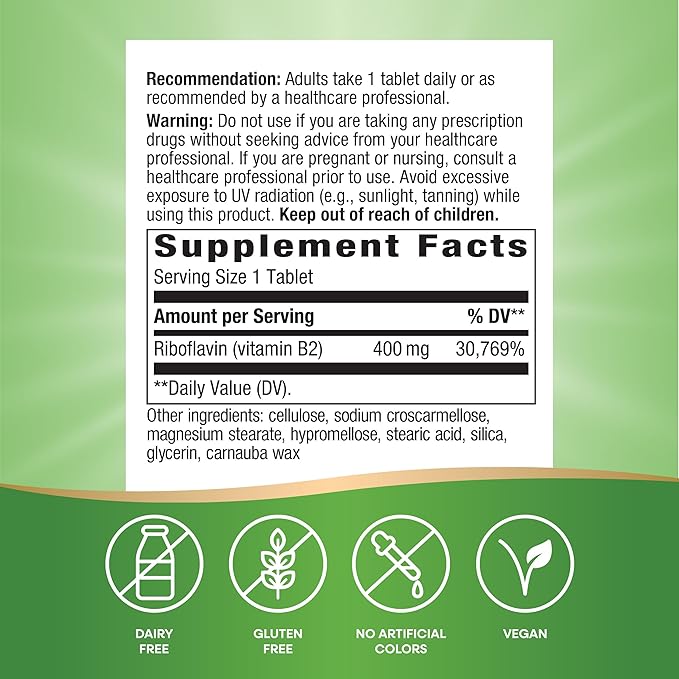 Nature's Way Riboflavin Vitamin B2, Supports 30 Tablets