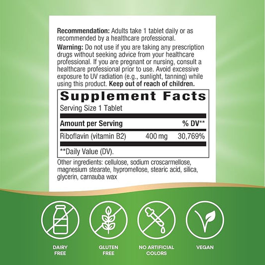 Nature's Way Riboflavin Vitamin B2, Supports 30 Tablets