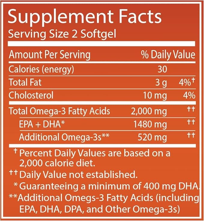 ValuMeds Omega-3 Fish Oil EPA + (90 Count 1), 2000mg 2000mg (1480mg (1480mg EPA