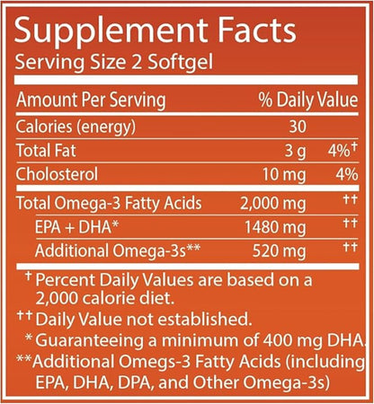 ValuMeds Omega-3 Fish Oil EPA + (90 Count 1), 2000mg 2000mg (1480mg (1480mg EPA