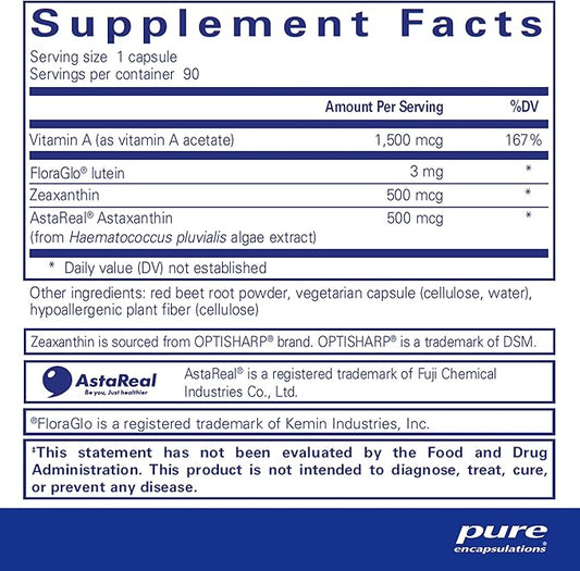 Pure Encapsulations Vitamin A + Carotenoids (Lutein, Zeaxanthin, and Astaxanthin) | Hypoallergenic Dietary Supplement | 90 Capsules