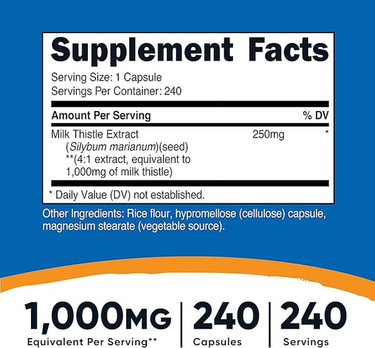 Nutricost Milk Thistle 250mg, 240 Capsules (3 Bottles)