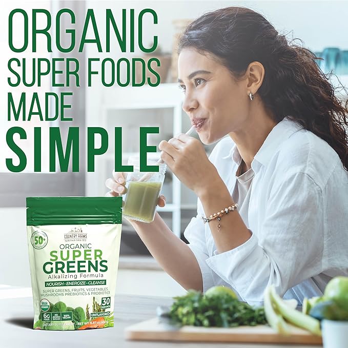 COUNTRY FARMS Super Greens Natural Flavor, 50 Organic 30 Servings