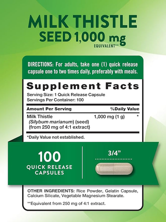 Milk Thistle Extract Capsules 1000mg | 100 Count