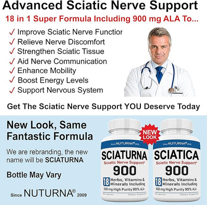 Sciatica Nerve Support Supplement with 900 HP-99 Alpha 18 in 1 Natural 180 Capsules