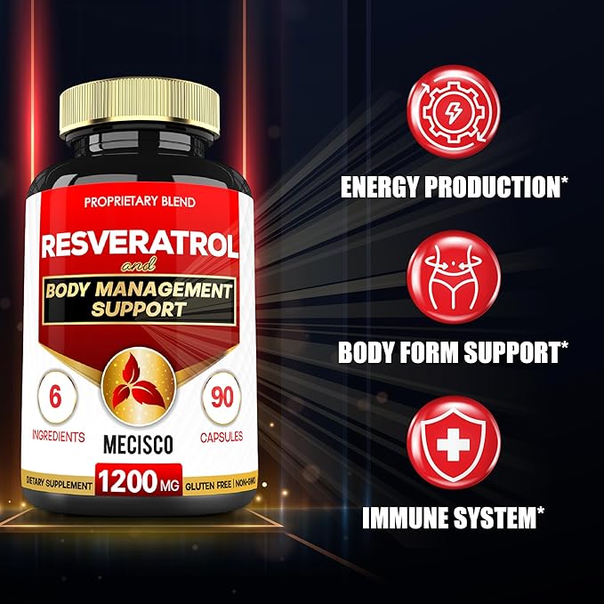 Trans Resveratrol Supplement with Grape Seed, 1000mg Organic 6 Herbal 90 Capsules