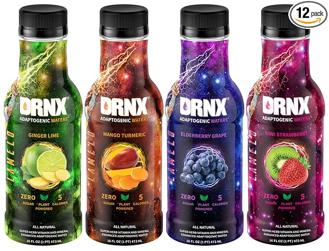 DRNX 12 Pack Adaptogenic Waters Complete Hydration Enhanced Beverage - Zero Sugar - 5 Calories - Super Herbs, B & D Vitamins, Antioxidants, Keto Friendly, All Natural (Variety Pack)
