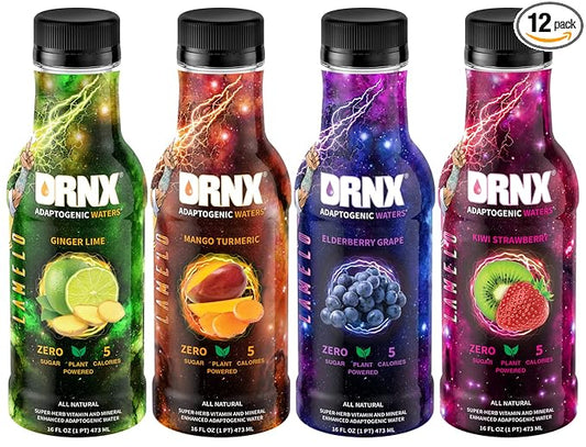 DRNX 12 Pack Adaptogenic Waters Complete Hydration Enhanced Beverage - Zero Sugar - 5 Calories - Super Herbs, B & D Vitamins, Antioxidants, Keto Friendly, All Natural (Variety Pack)