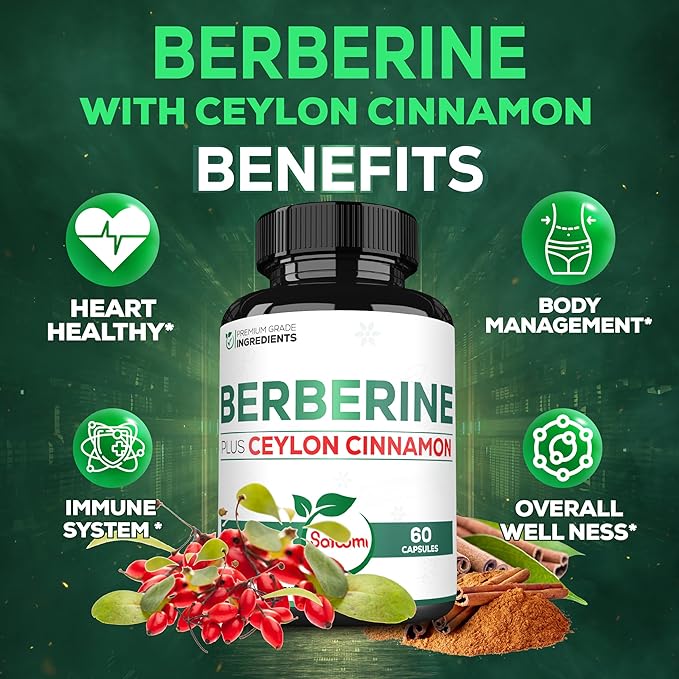 1500mg Berberine with Ceylon Cinnamon Supplement 60 Capsules