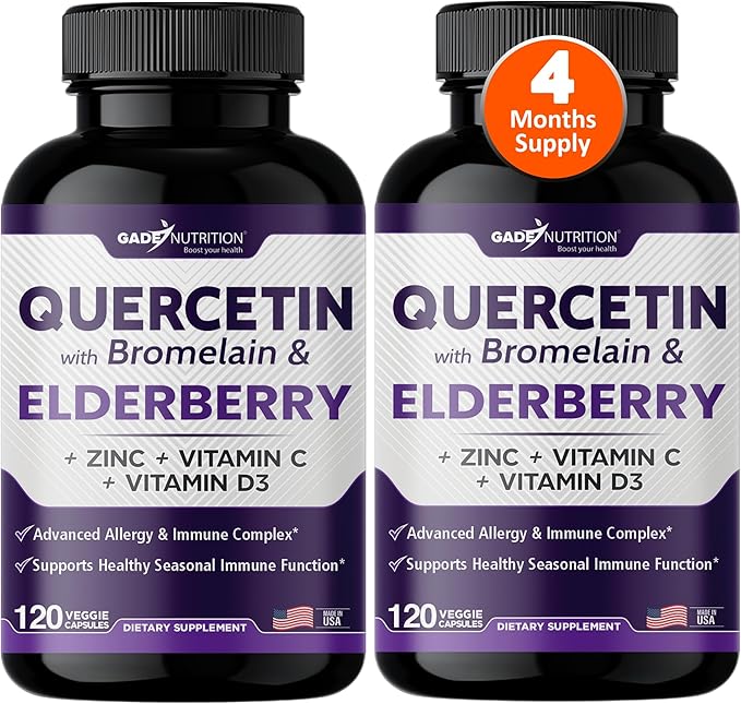 Quercetin with Vitamin C and Zinc 500mg - D3 - 6 in 1 Daily 4 Months
