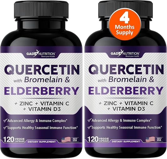 Quercetin with Vitamin C and Zinc 500mg - D3 - 6 in 1 Daily 4 Months