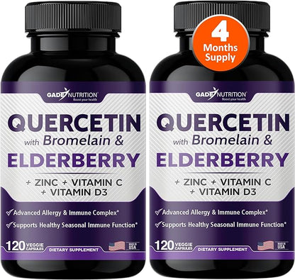 Quercetin with Vitamin C and Zinc 500mg - D3 - 6 in 1 Daily 4 Months