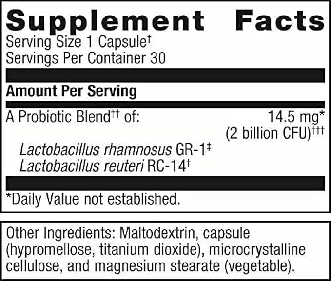Metagenics UltraFlora Women's Probiotics for Vaginal Health GR-1 reuteri RC-14 - 30 Count