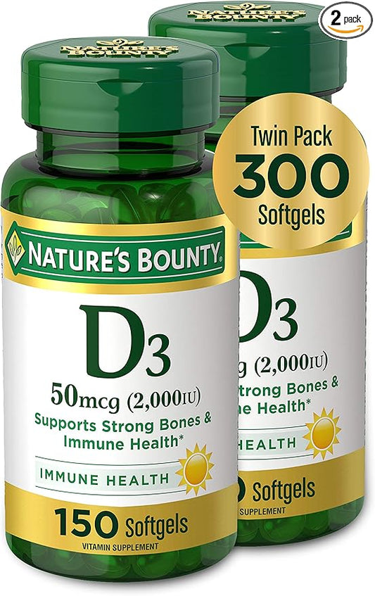 Nature's Bounty Vitamin D3, Vitamin Supplement, 50mcg, 2000IU,150 2000IU,150 Count 2)