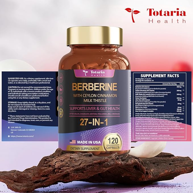 27-in-1 Berberine Supplement with Ceylon Cinnamon, 6000mg - 120 Caps