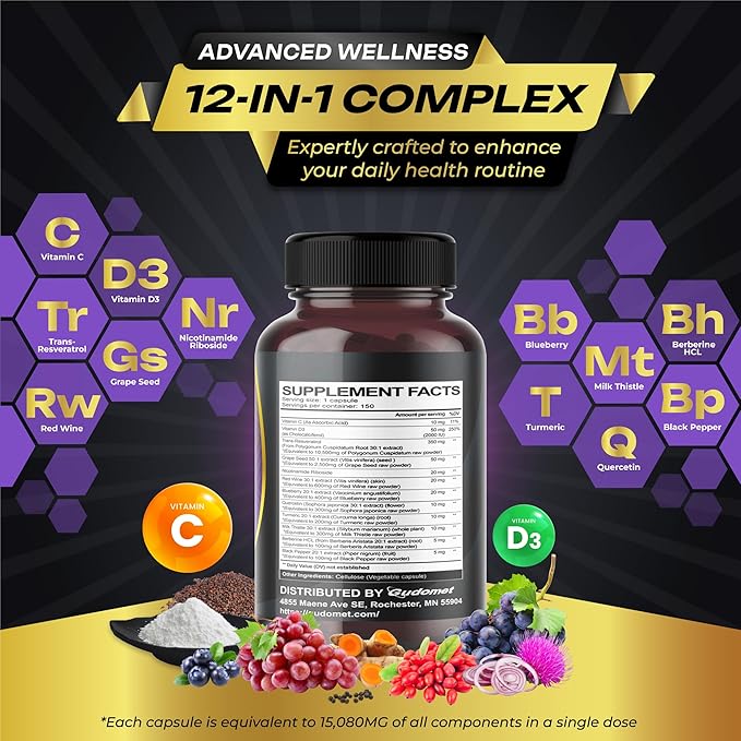 Trans-Resveratrol Grape Seed Extract Nicotinamide Riboside 150 Capsules-