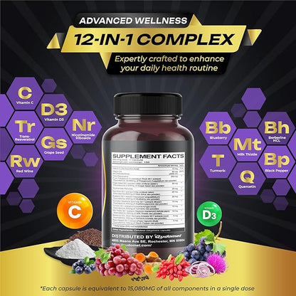 Trans-Resveratrol Grape Seed Extract Nicotinamide Riboside 150 Capsules-