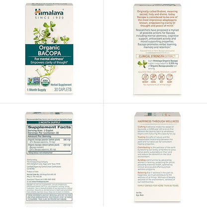 Himalaya Organic Bacopa Monnieri Nootropic Herbal 750 mg, 60 Plant-Based 2 Pack, 120 Day