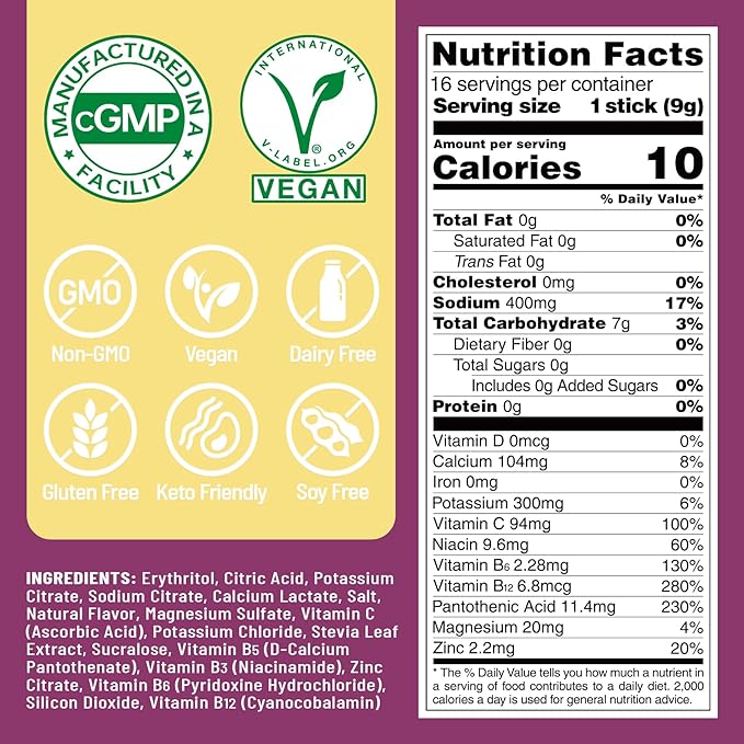 Venture Pal Sugar Free Electrolyte Powder Packets - Liquid Daily IV Drink Mix for Rapid Hydration & Party Recovery | 5 Vitamins & 7 Electrolytes| Keto Friendly | Non-GMO | Certified Vegan | 16 Sticks