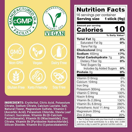 Venture Pal Sugar Free Electrolyte Powder Packets - Liquid Daily IV Drink Mix for Rapid Hydration & Party Recovery | 5 Vitamins & 7 Electrolytes| Keto Friendly | Non-GMO | Certified Vegan | 16 Sticks