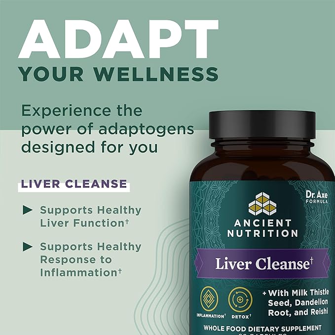 Liver Detox Supplement by Ancient Nutrition, Ancient Herbals Liver Cleanse with Milk Thistle, Dandelion Root & Reishi for Optimal Liver Support, 1300mg, Gluten Free, 60 Count
