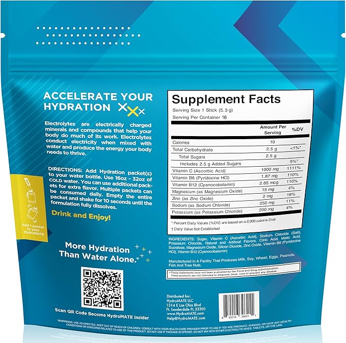 HydroMATE Electrolytes Powder Low Sugar 16 Count