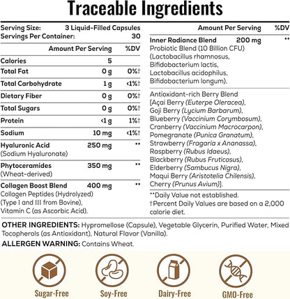 Hyaluronic Acid Capsules - Hylunaric Acid 1200 mg, with Collagen Peptides, Vitamin C, Phytoceramides - Hyaluronic Acid Supplement for Skin, Eyes, Bones, Gastrointestinal (2 Pack)