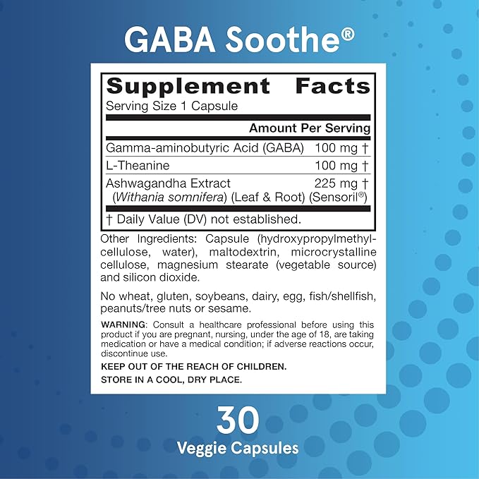 Jarrow Formulas GABA Soothe, 3 Ingredient 30 Veggie 30 Day