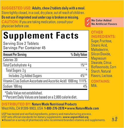 Nature Made Extra Strength Dosage Chewable 1000 mg 90 Tablets, 45 Day