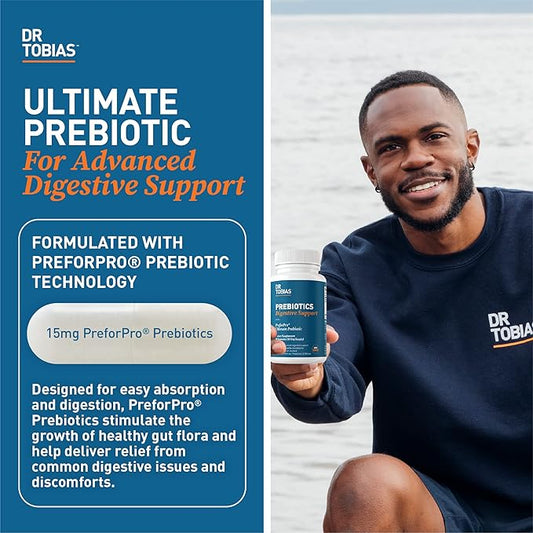 Dr. Tobias Prebiotics, Supports Digestion & Gut Health, Feed Good Probiotic Bacteria, Boost Gut Immune Function, Vegan & Non-GMO Gut Health Supplements for Men and Women, 90 Capsules, 90 Servings