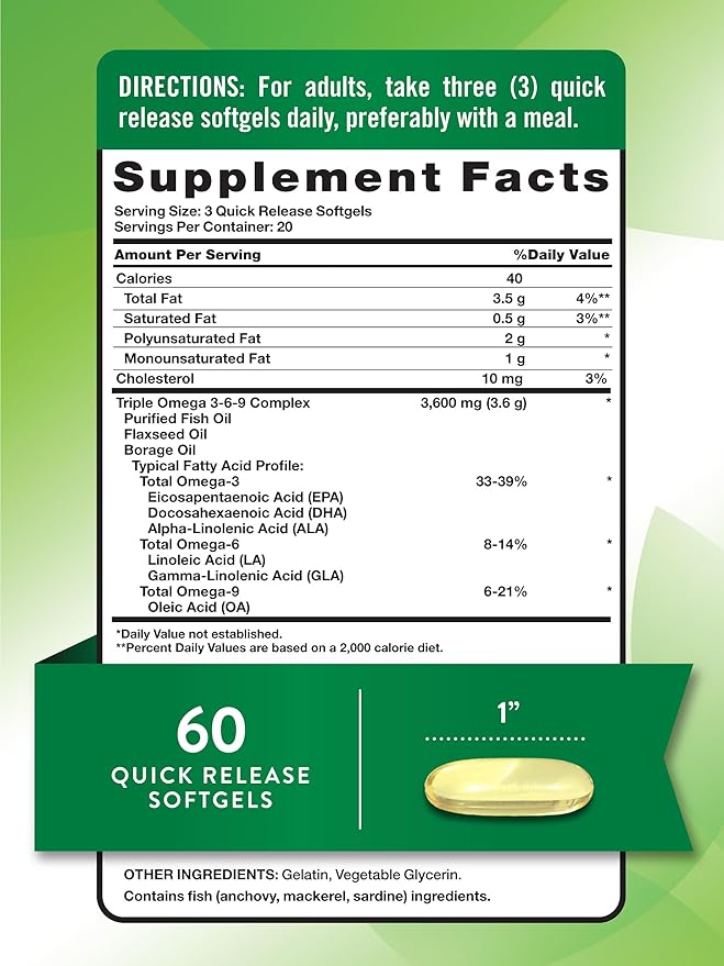Nature's Truth Triple Omega 369 Softgels 3600mg | 60 Count