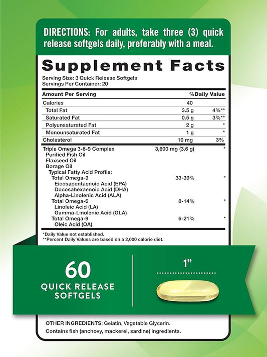 Nature's Truth Triple Omega 369 Softgels 3600mg | 60 Count