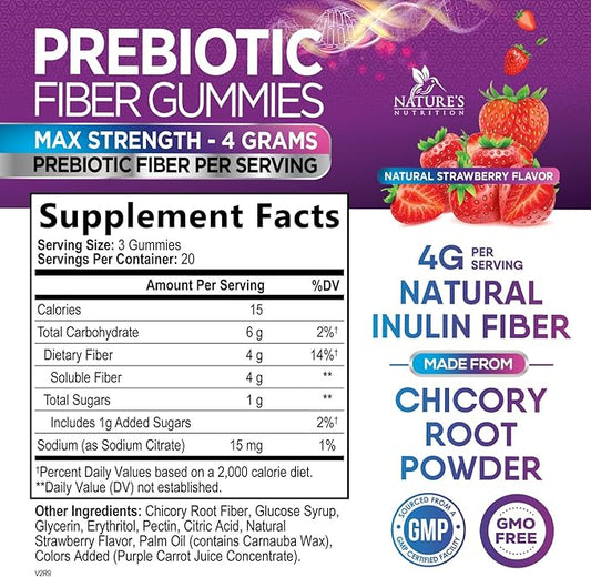 Fiber Gummies for Adults, Daily 4g Gummy Fiber Supplement, Prebiotic Digestive Health Support - Plant Based Soluble Fiber, Supports Regularity & Digestion for Adults Non-GMO - 60 Gummies