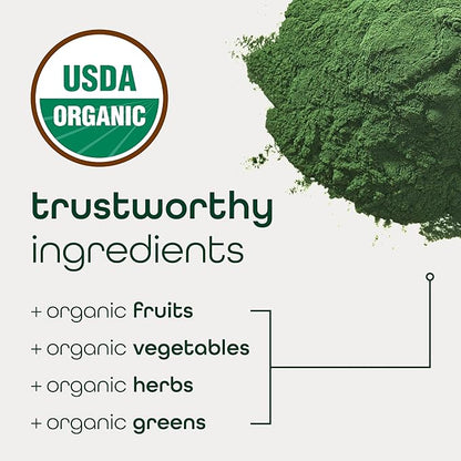 Zena Organic Super Greens Powder, 70+ Superfoods Drink Mix, 0 Sugar, 3G Fiber, Fruits, Veggies, Spirulina, Chlorella, Antioxidants, Pre & Probiotics, Digestive Enzymes, Mixed Berry Flavor, 30 Servings