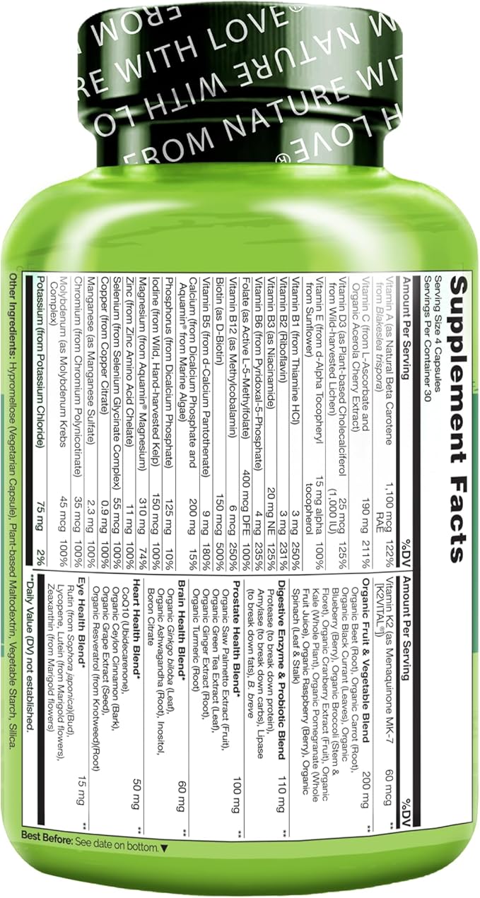 NATURELO Whole Food Multivitamin for Men 50+ 120 Capsules